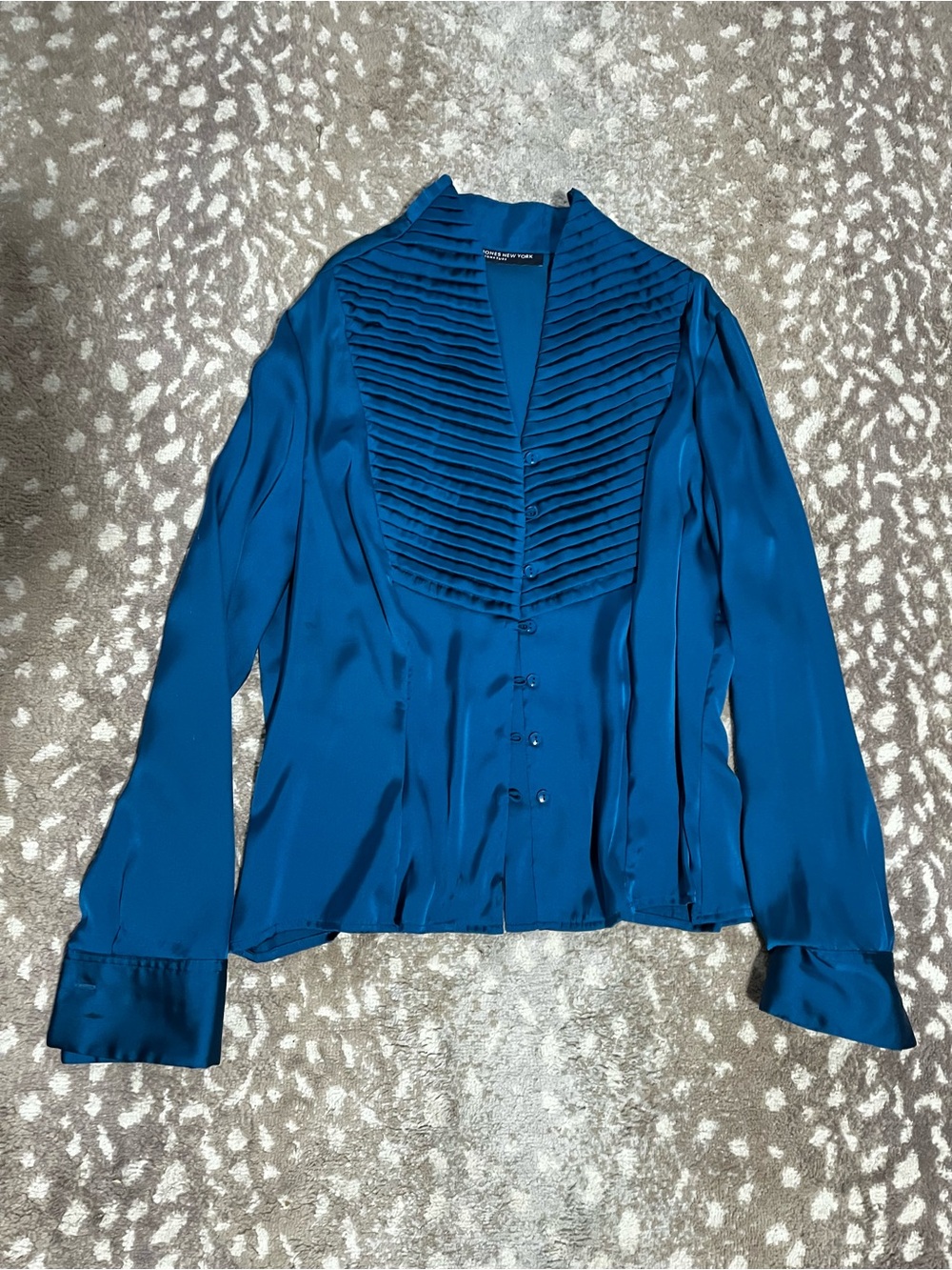 Vintage Jones New York Silky Pleated Front Blouse - Blue